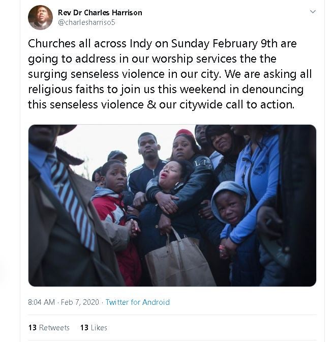 Reverand Dr. Charles Harrison makes tweet to end gun violence Friday morning