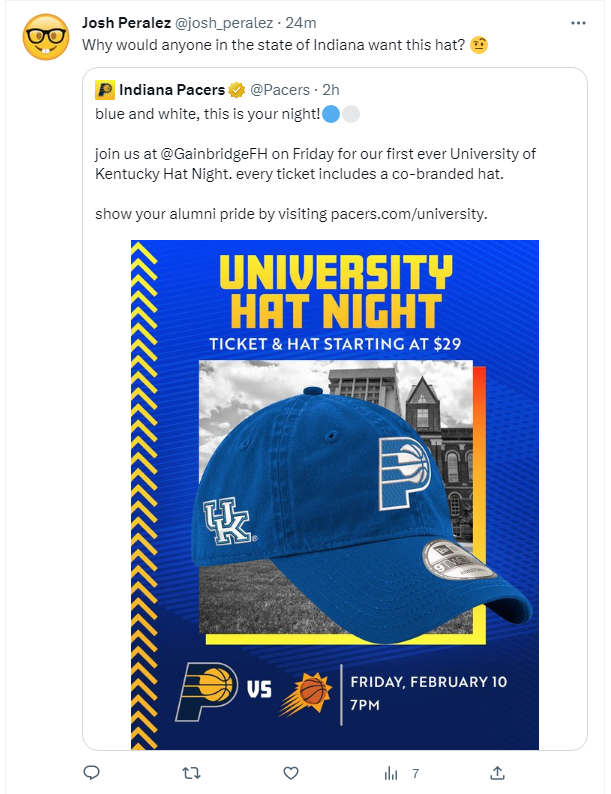 Indiana Pacers - We've partnered with 9️⃣ universities to celebrate University  Hat Night! Wednesday, Nov. 27 vs. the Jazz is University of Louisville  Night, with tickets and hat starting at just $29.