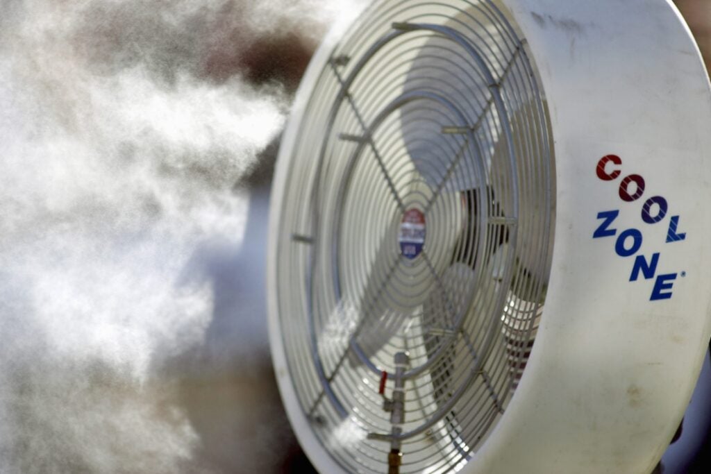 A general view of the cooling fan taken on October 28, 2006. Indy Parks has opened more than a dozen cooling centers across the city to help residents who need a break from the heat and humidity. (Photo by Marc Serota/Getty Images)