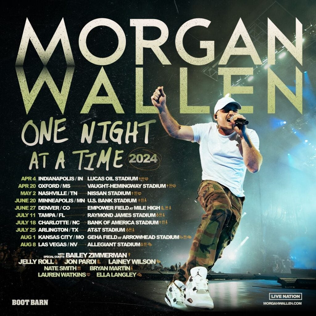 Country music star Morgan Wallen will bring his One Night At A Time Tour to Lucas Oil Stadium in Indianapolis in April 2024. (Provided Photo/Live Nation)