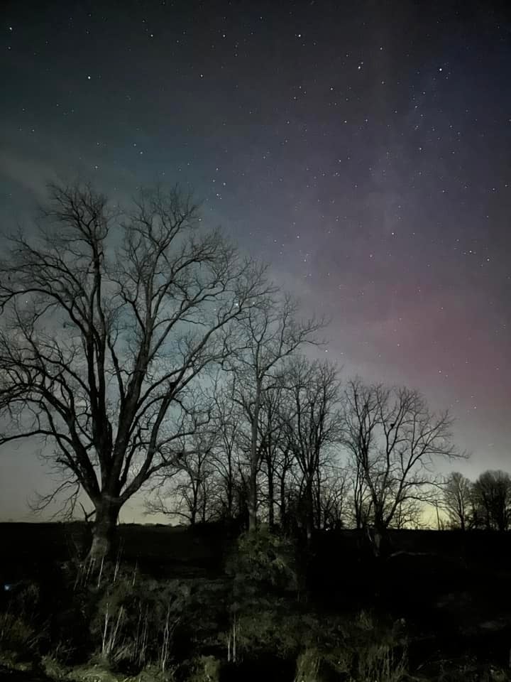 The northern lights appeared faintly over West College Corner in Union County, Indiana. (Provided Photo/Chrishawn Bennet) 