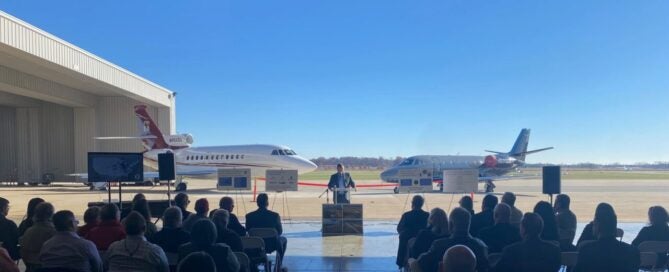 A ribbon cutting and ceremonial first takeoff and landing was held Tuesday at the Indianapolis Executive Airport in Zionsville. (Photo Provided/The REPORTER)