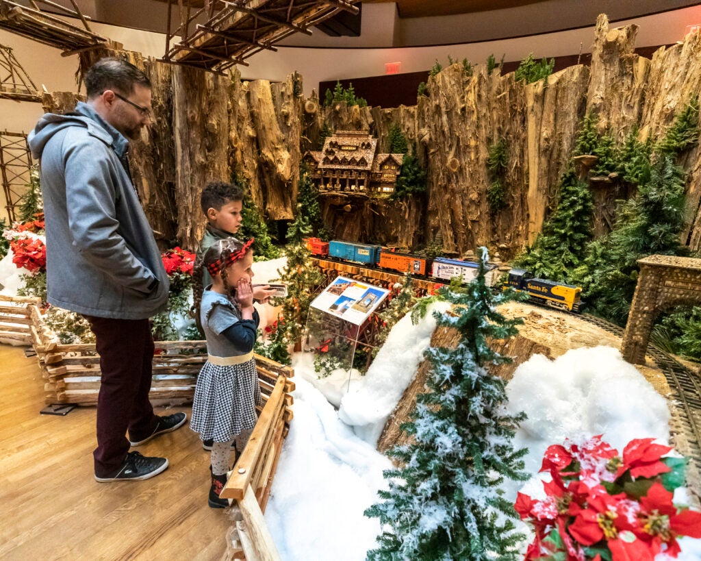 Scenes from the Jingle Rails display at the Eiteljorg Museum. 