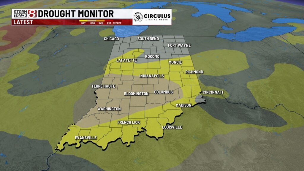 The Indiana drought monitor as of Wednesday, Nov. 14, 2023. (WISH Photo)