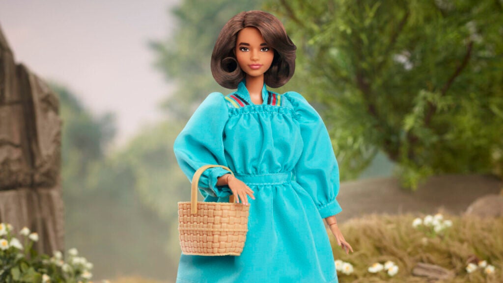 This photo provided by Mattel shows a Barbie doll of Wilma Mankiller. Toy maker Mattel is honoring the late legendary Cherokee leade with a Barbie doll as part of its "Inspiring Women" series. A ceremony honoring Mankiller's legacy is set for Dec. 5, 2023 in Tahlequah, where the tribe is based. Mankiller, who died in 2010, was the first female chief of a major Native American tribe and led the Cherokee Nation from 1985 to 1995.