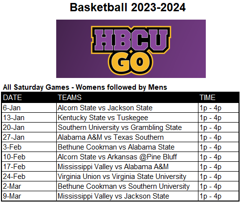 Historically Black Colleges and Universities Basketball Schedule