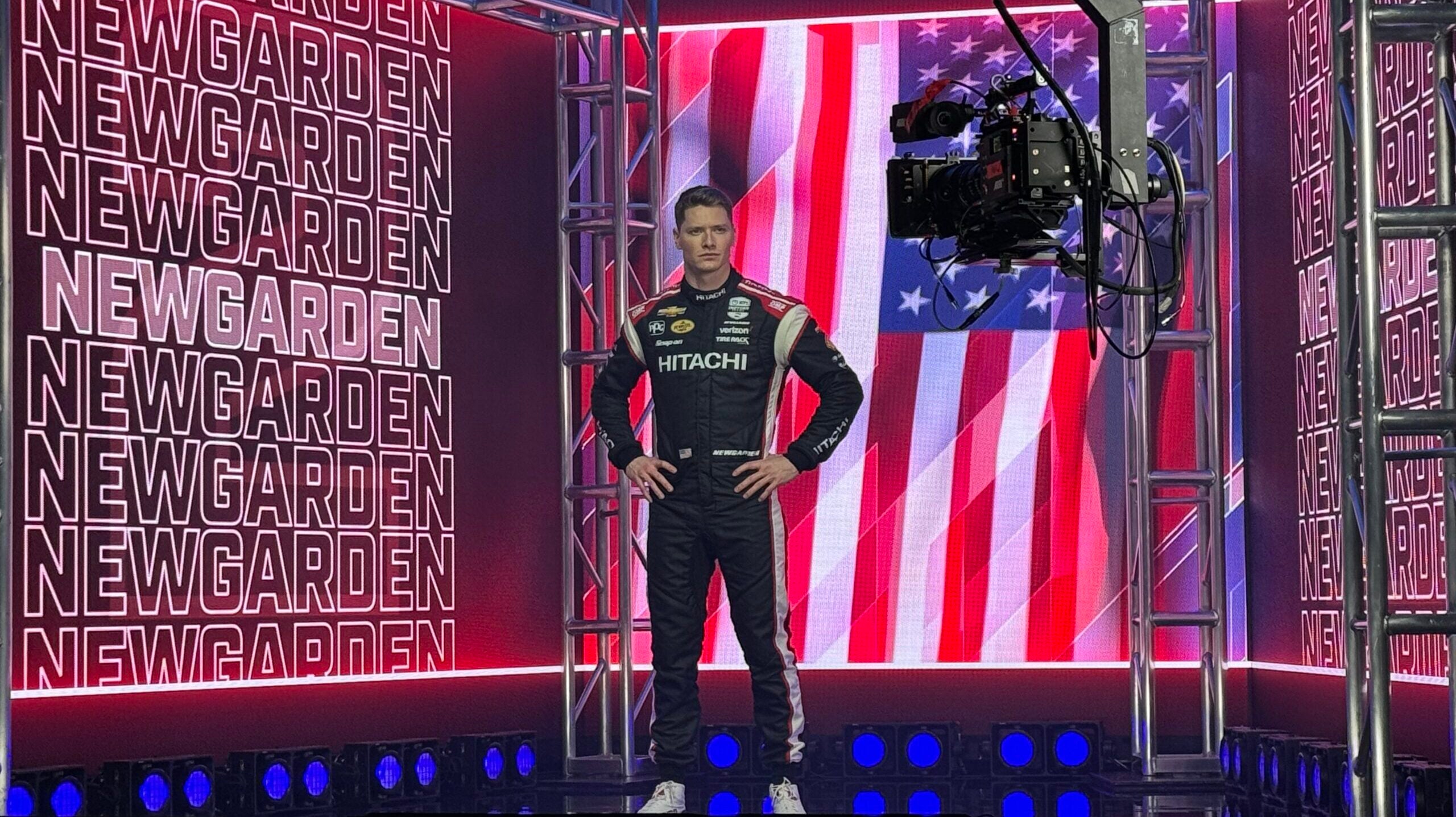 Josef Newgarden posing for the cameras at IndyCar Media Day at the JW Marriott in Downtown Indianapolis. (WISH Photo)