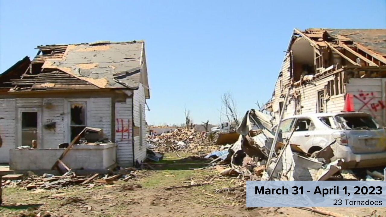 23 tornadoes touched down in Indiana between the night of March 31 and the early morning hours of April 1.