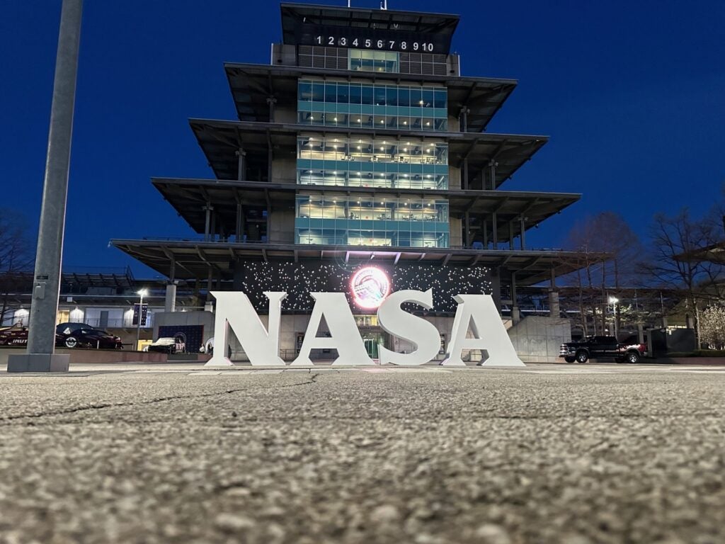 The NASA sign at the Indianapolis Motor Speedway.